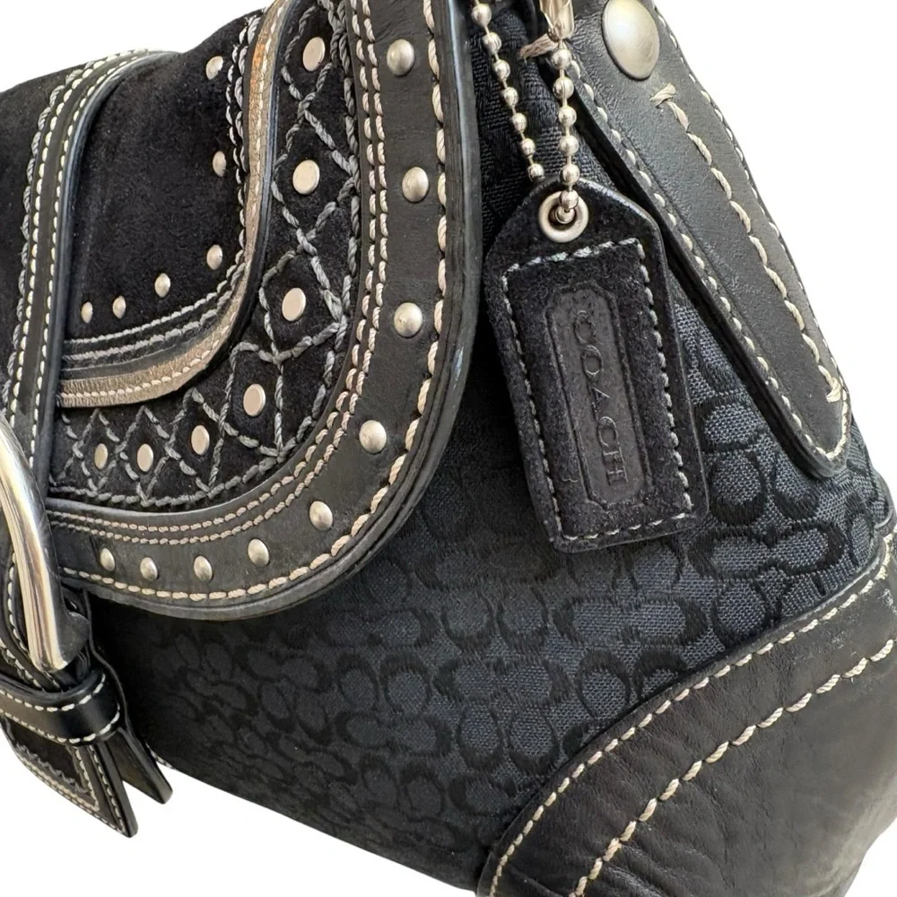Coach signature black leather suede soho hobo bag vintage Y2K rare